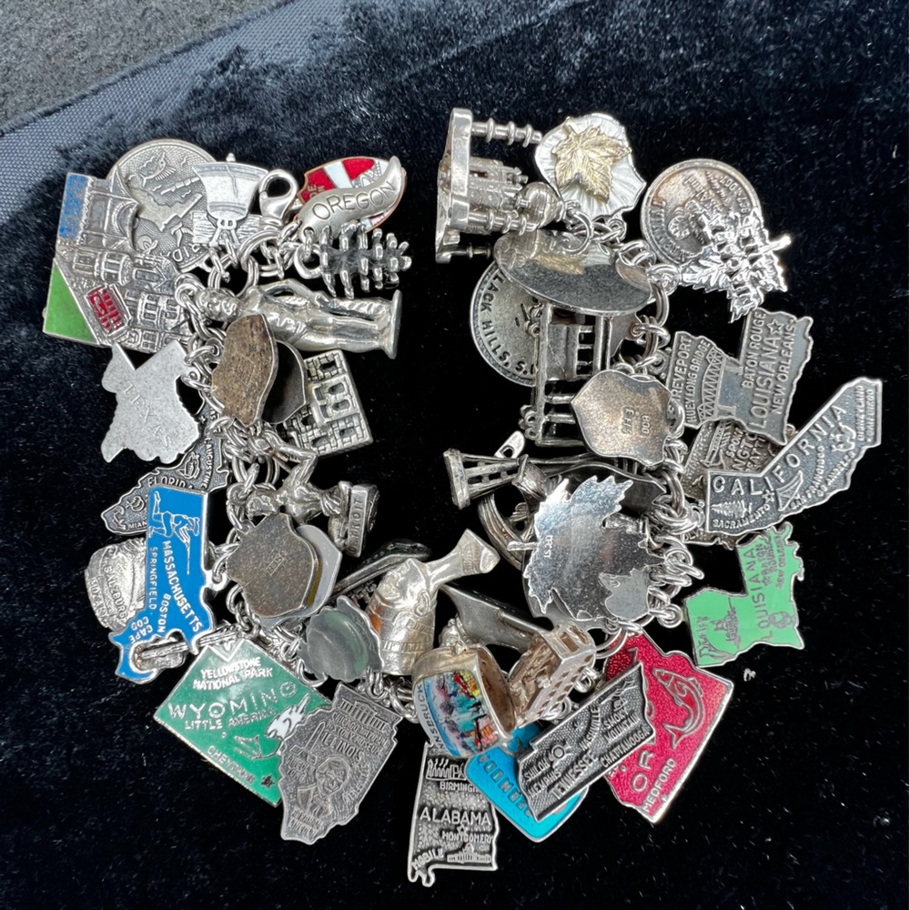 Vintage Travel LOADED Sterling 925 Silver Enamel Foreign & USA Charm Bracelet - Picture 11 of 16